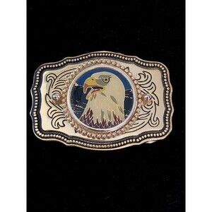 Vintage Gold Leaf Metal and Enamel Eagle Belt Buckle Southwestern Style USA